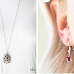 Nwt Papparazzi Set earrings & necklace red I am queen